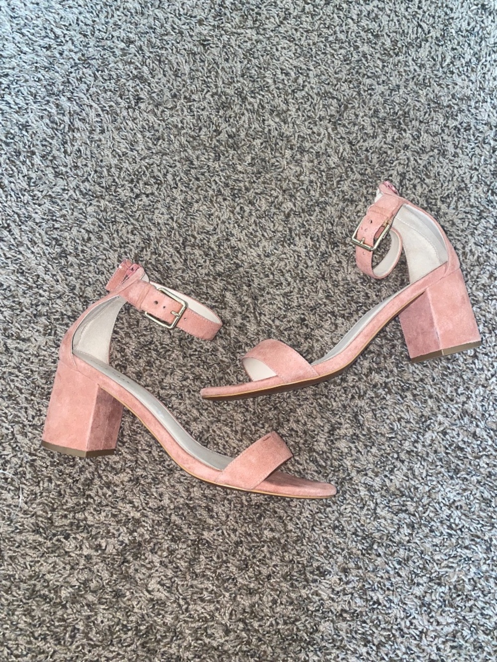 Cole Haan Pink Suede Block Heels with Buckle Detail